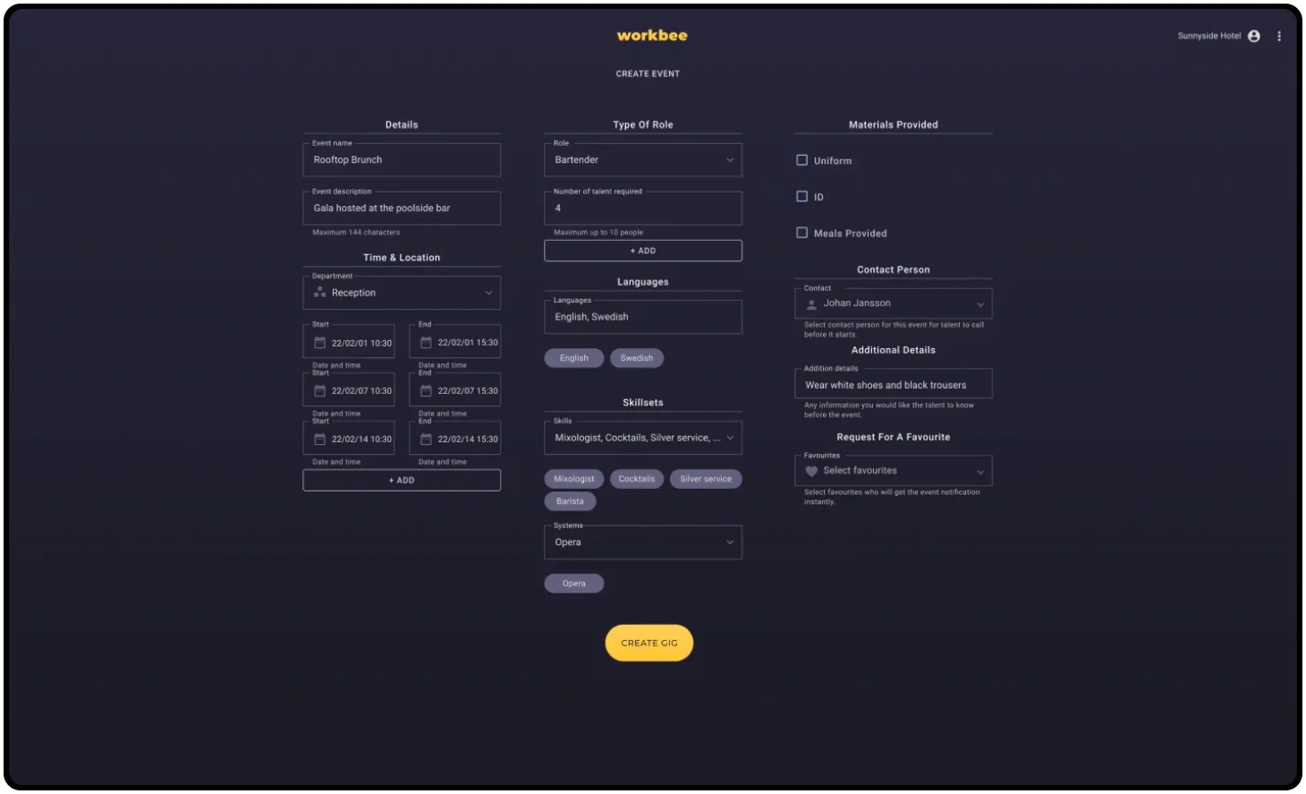 Workbee talent platform screens